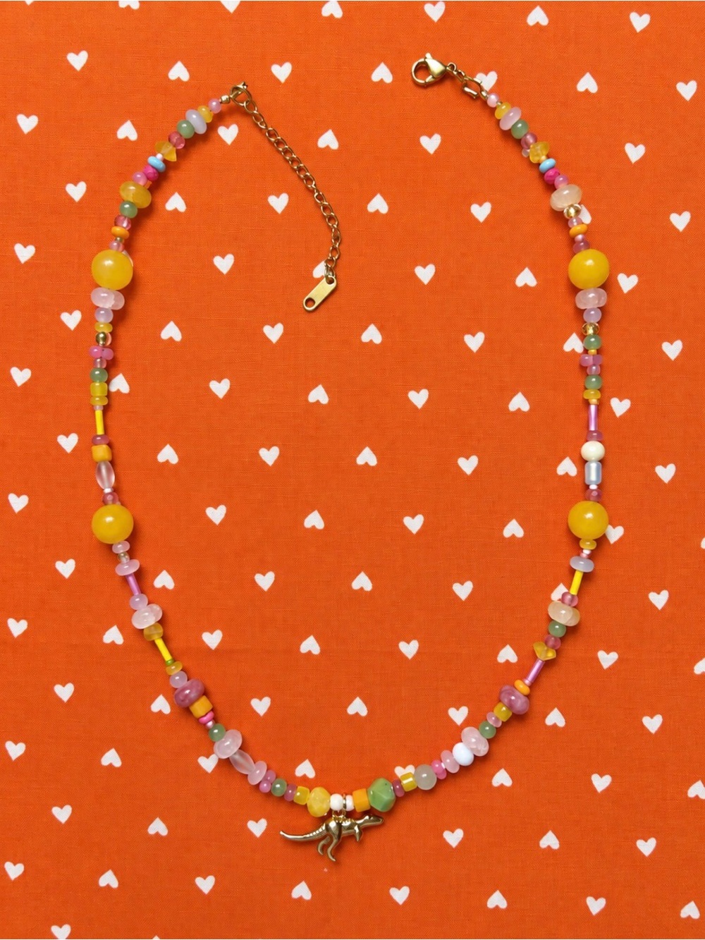 Handmade T.Rex Beaded Yellow Multicolor Charm Necklace - Women Jewelry